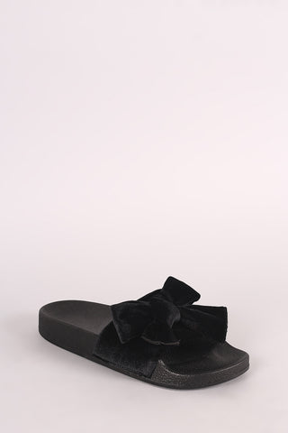 Velvet Bow Accent Slide Sandal