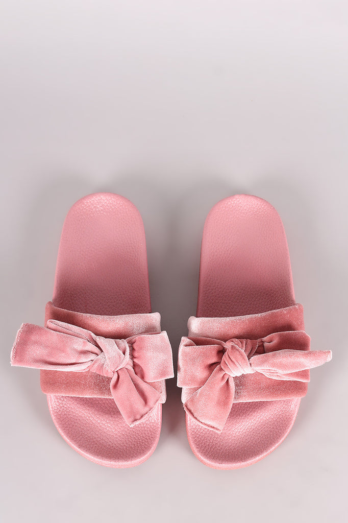 Velvet Bow Accent Slide Sandal