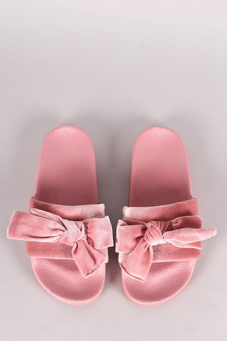Velvet Bow Accent Slide Sandal