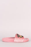 Velvet Embroidered Floral Slide Sandal