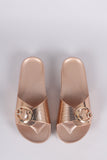 Lizard Embossed Buckled Slide Sandal