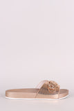 Lizard Embossed Buckled Slide Sandal