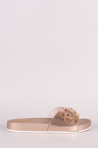 Lizard Embossed Buckled Slide Sandal