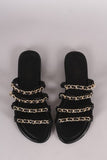 Leather Strappy Chain-Embellished Open Toe Slip On Sandal