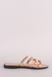 Metallic Strappy Chain-Embellished Open Toe Slip On Sandal