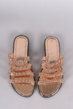 Metallic Strappy Chain-Embellished Open Toe Slip On Sandal