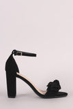 Nubuck Knotted Bow Ankle Strap Chunky Heel