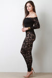 Semi-Sheer Floral Lace Bardot Jumpsuit