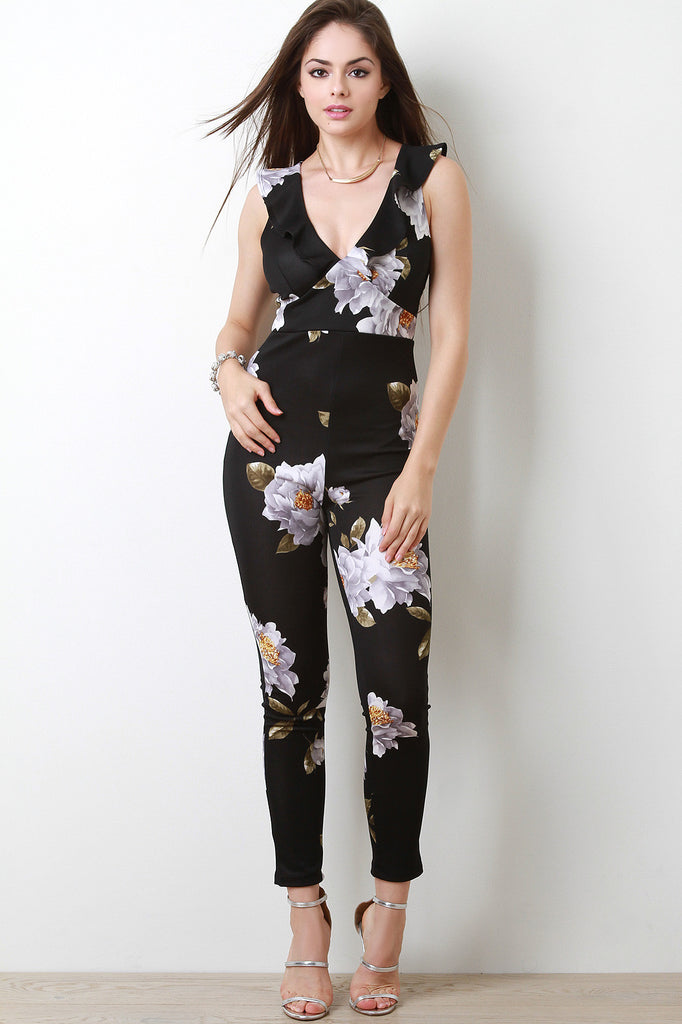 Ruffle Collar Floral Jumpsuit