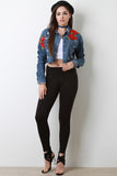 Floral Applique Distressed Chambray Top