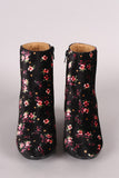 Qupid Floral Print Velvet Blocky Heeled Ankle Boots