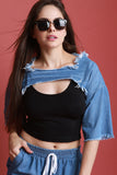 Chambray Fringe Crop Cutaway Top
