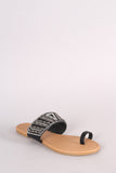 Qupid Rhinestone Accent Toe Ring Flat Sandal