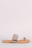 Qupid Metallic Rhinestone Accent Toe Ring Flat Sandal