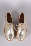 Snake Embossed Lace Up Espadrille Oxford Flatform Wedge