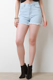 Slashed High Waisted Frayed Denim Shorts
