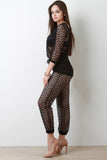 Diamond Fishnet Mesh Boat Neck Jumpsuit