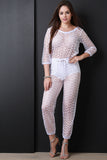 Diamond Fishnet Mesh Boat Neck Jumpsuit