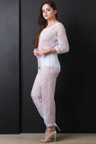Diamond Fishnet Mesh Boat Neck Jumpsuit