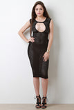 Semi-Sheer Mesh Cut Out Yoke Lace Up Midi Dress