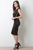 Semi-Sheer Mesh Cut Out Yoke Lace Up Midi Dress