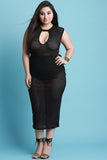 Keyhole Mock Choker Mesh Midi Dress