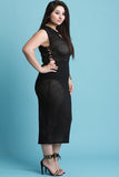 Keyhole Mock Choker Mesh Midi Dress