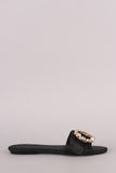 Satin Faux Pearls And Rhinestones Slip On Flat Sandal