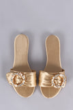 Satin Faux Pearls And Rhinestones Slip On Flat Sandal