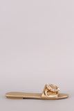 Satin Faux Pearls And Rhinestones Slip On Flat Sandal