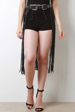 Double Buckle Vegan Leather Fringed Belt