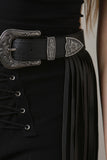 Double Buckle Vegan Leather Fringed Belt