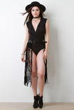 Star Studded Vegan Suede Fringed Belt