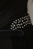 Star Studded Vegan Suede Fringed Belt
