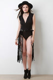Star Studded Vegan Suede Fringed Belt