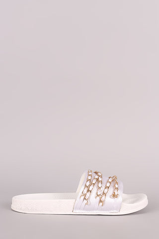 Satin Chain Links Slide Sandal