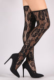 Liliana Floral Lace Pointy Toe Stiletto Over-The-Knee Boots