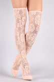 Liliana Floral Lace Pointy Toe Stiletto Over-The-Knee Boots