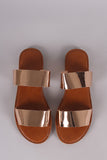 Metallic Patent Double Band Slide Flat Sandal