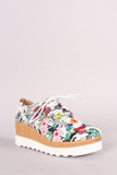 Floral Lug Sole Lace Up Oxford Platform Wedge