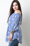 Striped Floral Waist-Tie Off The Shoulder Top