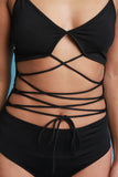 Strappy Lace Up V-Neck One Piece Swimsuit