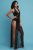 Polka Dot Striped Mesh Halter Cover Up Maxi Dress