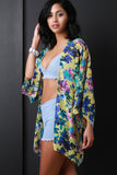 Floral Chiffon Open Front Kimono Cardigan