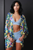 Floral Chiffon Open Front Kimono Cardigan