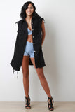Distressed Denim Longline Button Up Vest