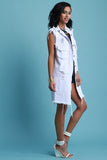 Distressed Denim Longline Button Up Vest