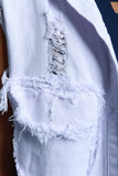 Distressed Denim Longline Button Up Vest