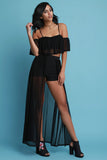 Cold Shoulder Ruffled Mesh Crop Top
