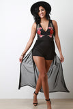 V-Neck Floral Applique Mesh Romper Maxi Dress